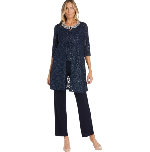 R & M Richards Pants - R & M Richards Pearl Glow Lace Pants Set NWT